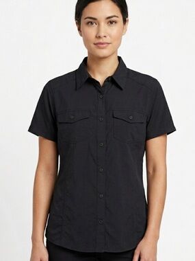24 Columbia Black Button Up Shirt Small | Outdoor Hiking Camping Travel Top